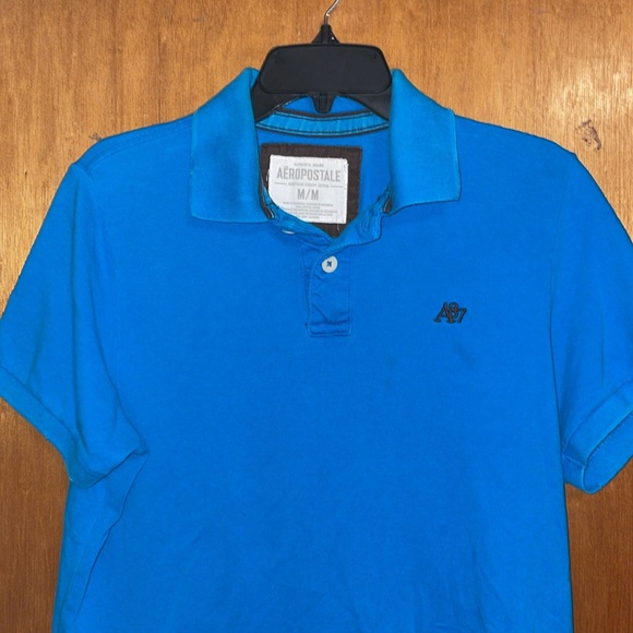•AEROPOSTALÉ•MENS BRIGHT BLUE A87 LOGO COLLARED POLO SHIRT SIZE MEDIUM EUC - Picture 6 of 8